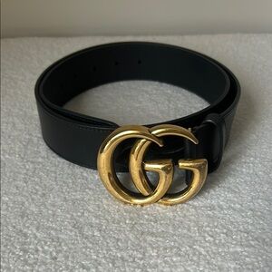 Gucci Leather Belt with Gold GG Emblem